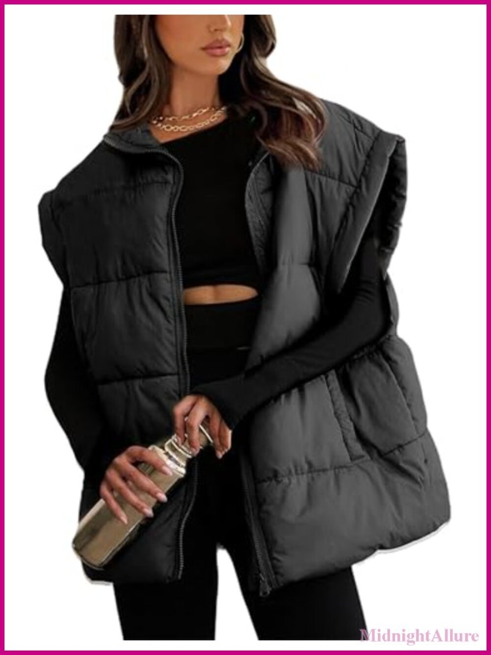 Oversized Puffer Vest Lightweight Sleeveless Padded Zip Jacket